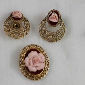 Floral Earrings + Brooch (3pc set)